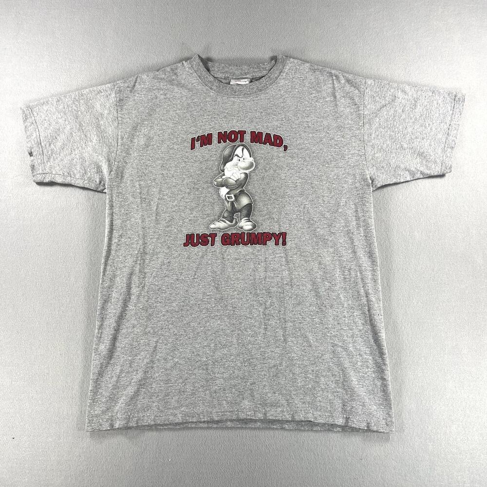 Vintage Y2K Disney Store Grumpy Graphic Tee Mens Size Large Gray/Red Dwarfs